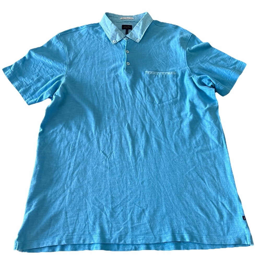 Good Man Brand Short Sleeve Polo Shirt 100% Cotton Size L Blue contrast collar